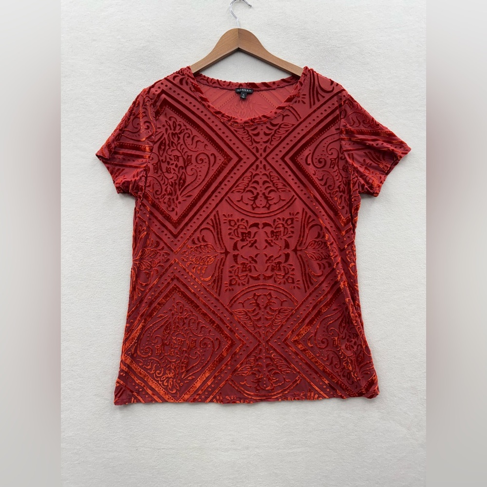 Hannah Women’s XL Orange Velvet Burnout Stretchy Nylon Semi Sheer